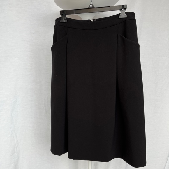 Pink Tartan (8) black gabardine midi skirt with pockets and soft front pleats. - Picture 4 of 14